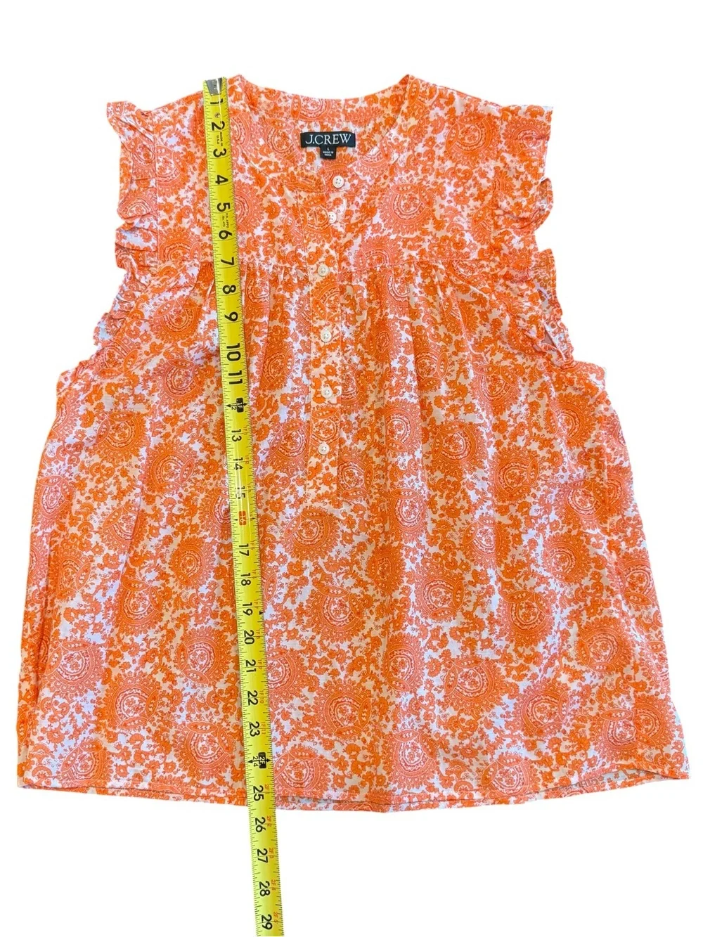 J. Crew Orange Paisley Button-Front Flutter Sleeve Blouse